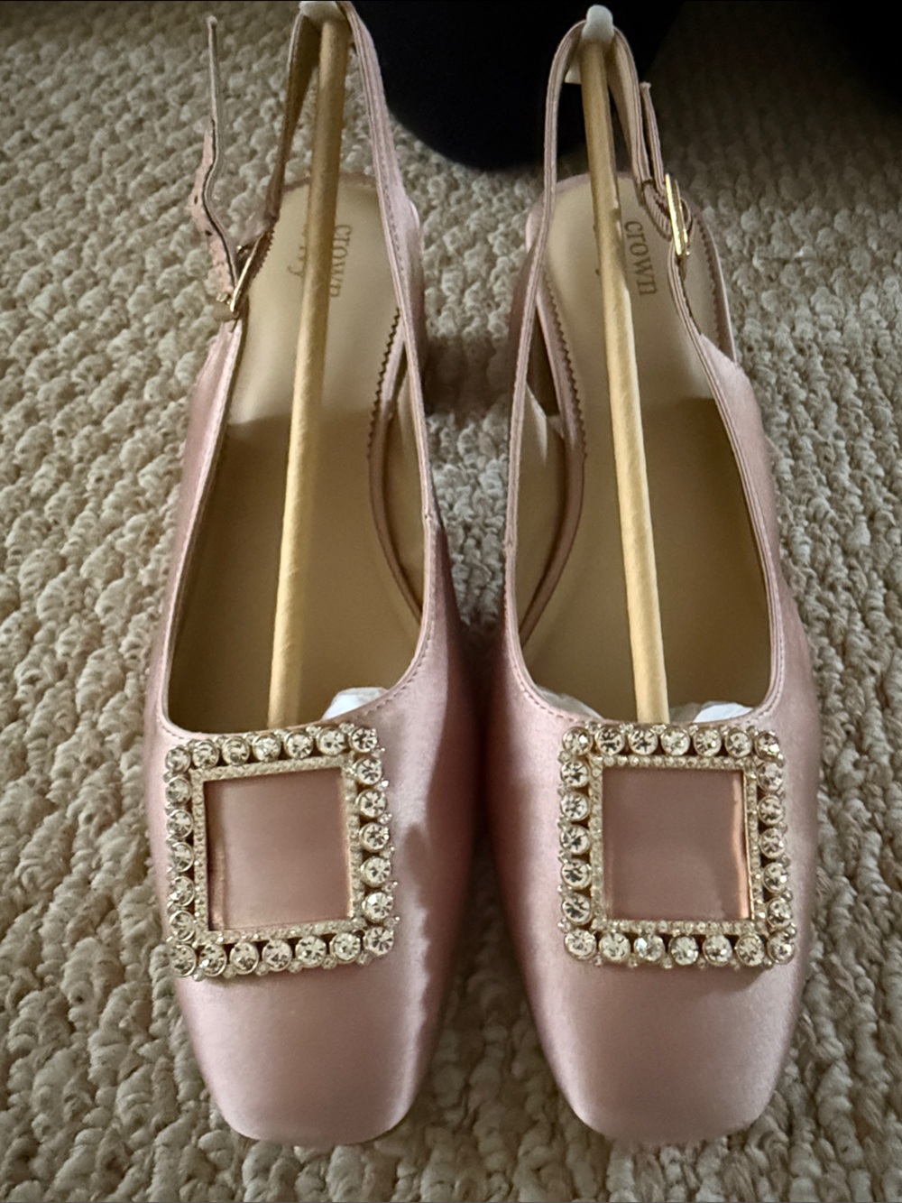 Crown & Ivy Pink Satin Crystal-Buckle Slingback Heels - Picture 5 of 7